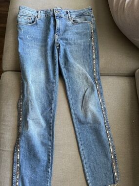 Light Wash Jeans with Beaded Side Trim